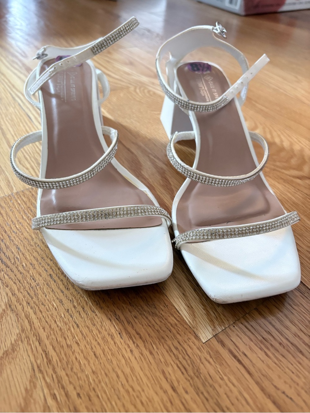 Call it Spring White Strappy Crystal-Embellished Heeled Sandals